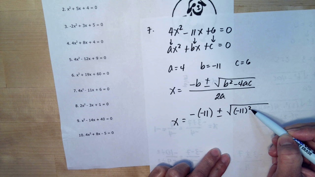 quadratic formula practice worksheet answers