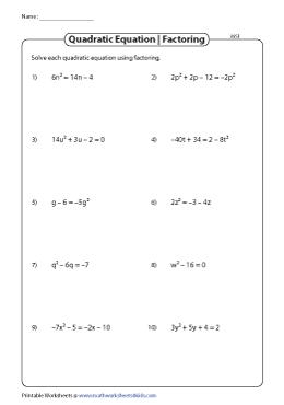 quadratic formula practice worksheet answers