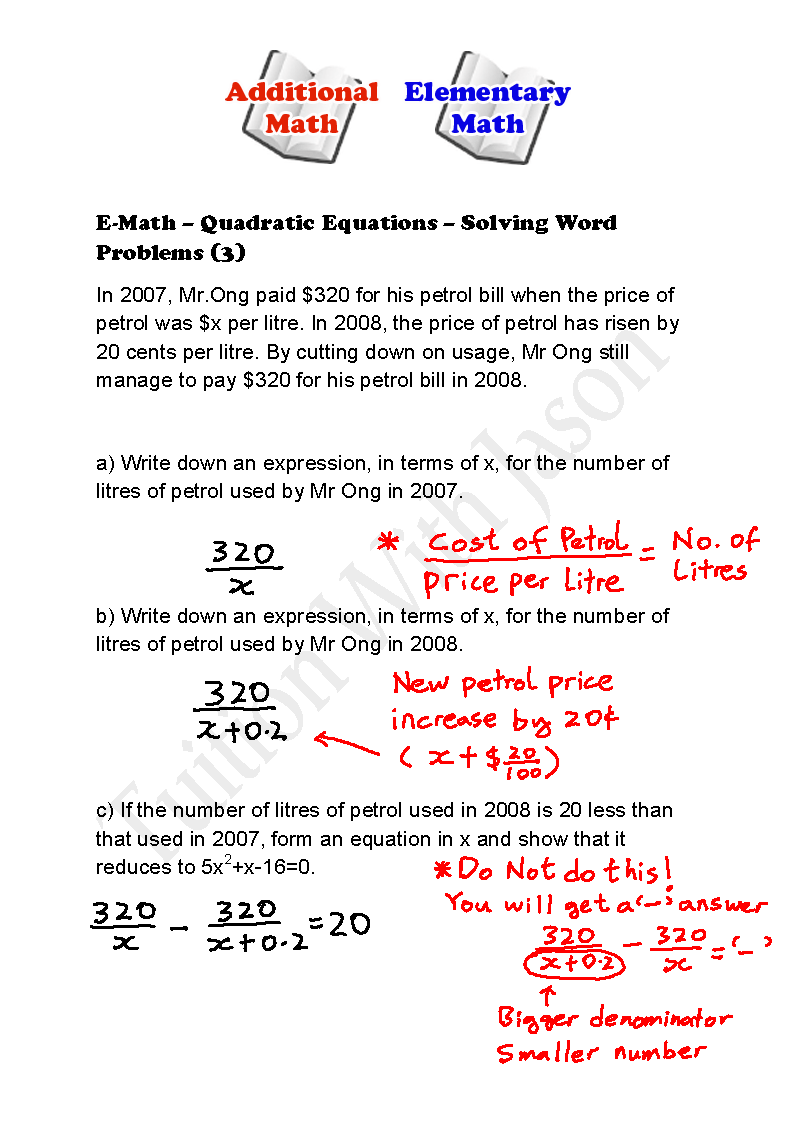 E-Math - Quadratic Equations -Word Problems (3) | Singapore ...