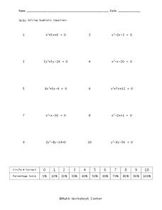 Solving Quadratic Equations Worksheet for 9th Grade | Lesson Planet