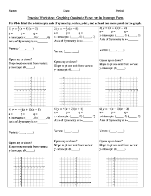 Practice Worksheet: Graphing Quadratic Functions in Intercept Form ...