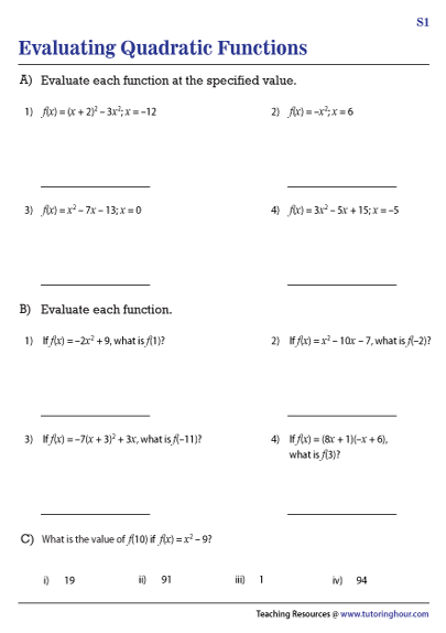 Evaluating Quadratic Functions Worksheets - Worksheets Library