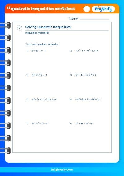 Printable quadratic inequalities worksheet [PDFs] Brighterly.com