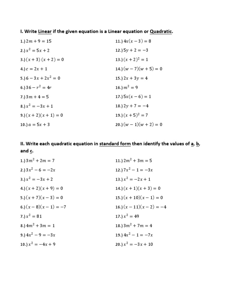 Finding the Roots of Quadratic Equation by Factorization worksheet ...