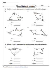 Angles in Quadrilaterals Worksheets