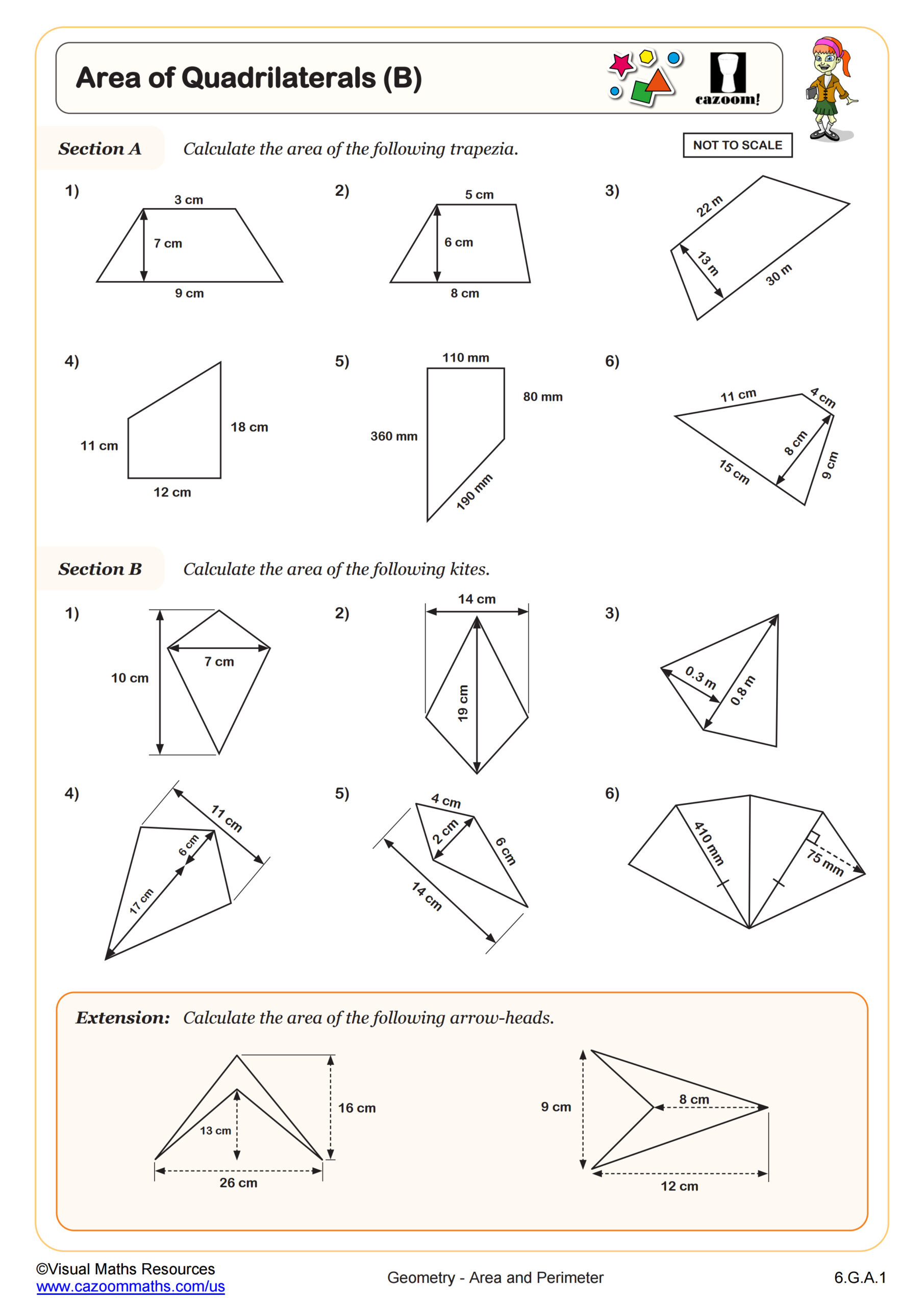 Area of Quadrilaterals (B) Worksheet | PDF Printable Geometry ...
