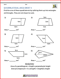 Area of Quadrilateral Worksheets