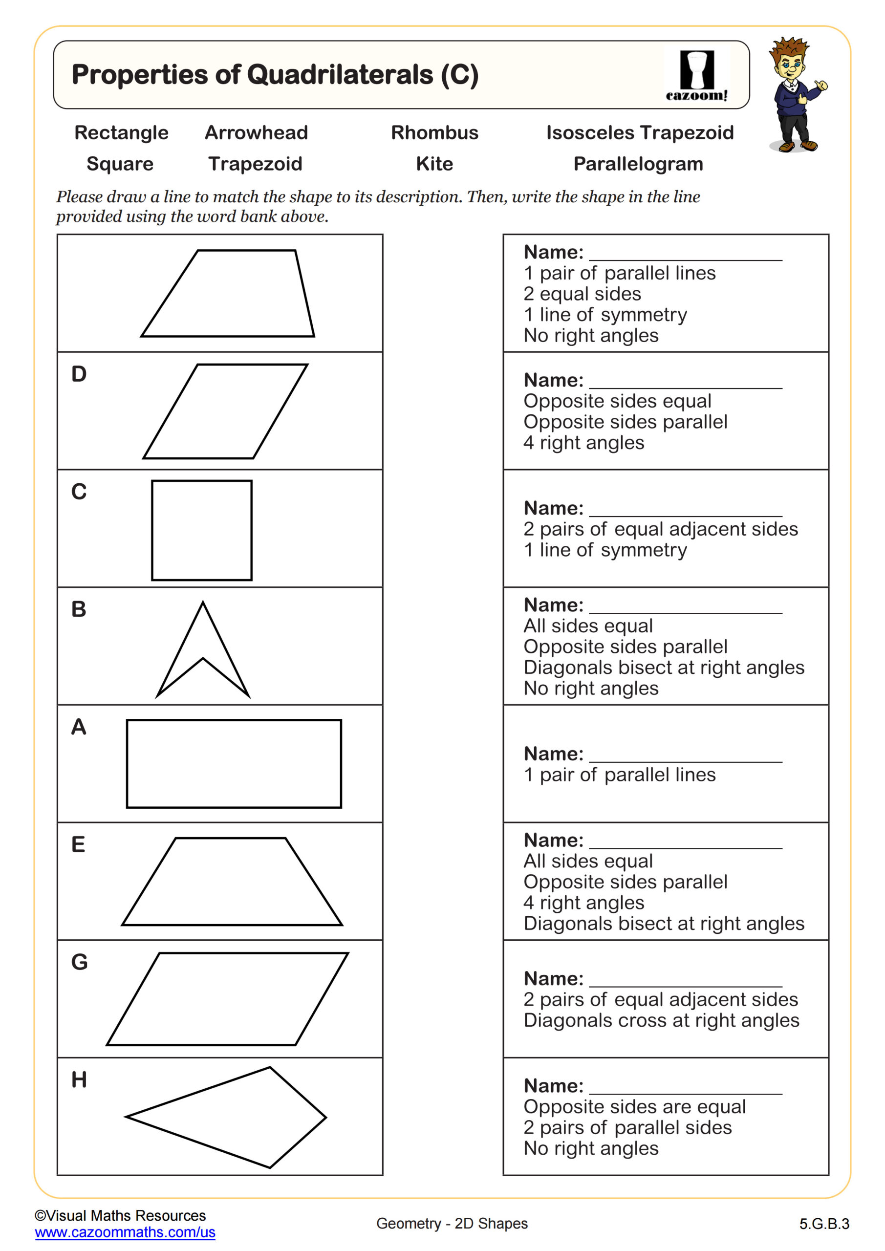 quadrilateral attributes worksheet