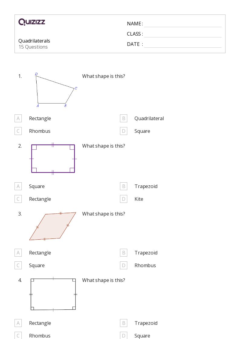 quadrilateral attributes worksheet