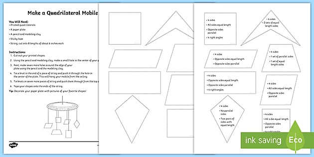 Quadrilateral Shapes Mobile Craft for 3rd-5th Grade - Twinkl
