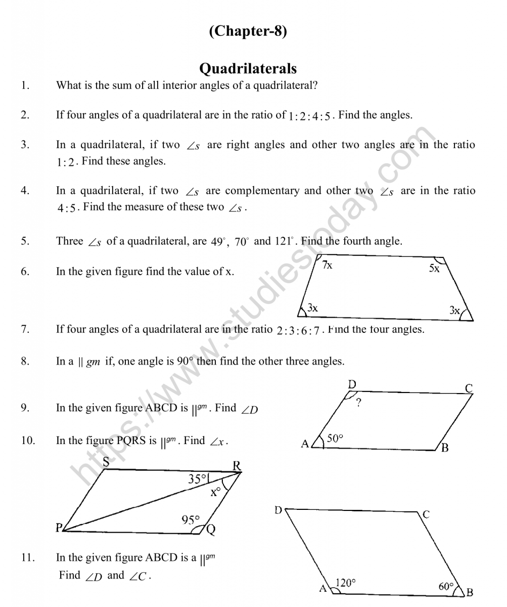 CBSE Class 9 Mental Maths Quadrilaterals Worksheet