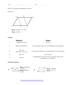 Proofs Involving Quadrilaterals Worksheets