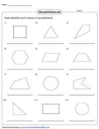 Identifying Quadrilaterals Worksheets