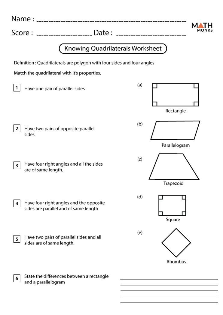 Quadrilaterals Worksheets - Math Monks