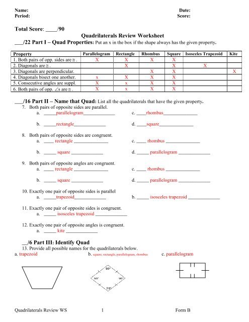 Quadrilateral Review WS