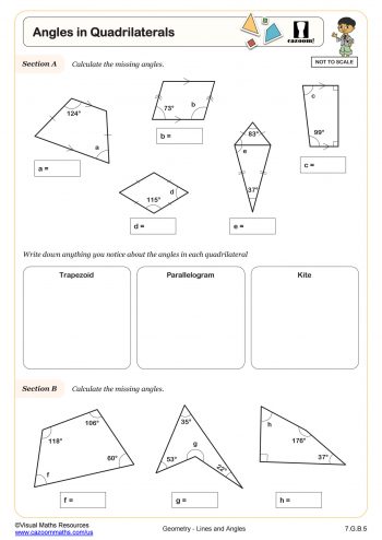Angles in Quadrilaterals (A) | 4th Grade PDF Geometry Worksheets