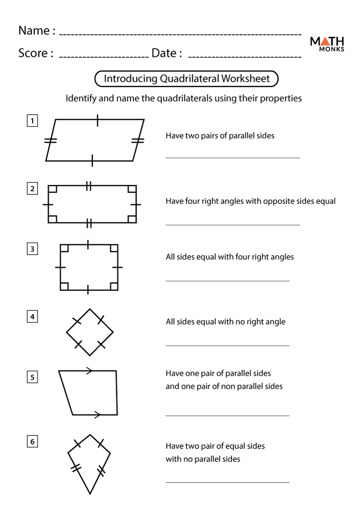 quadrilateral worksheet high school