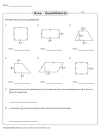 Area of Quadrilaterals Worksheets