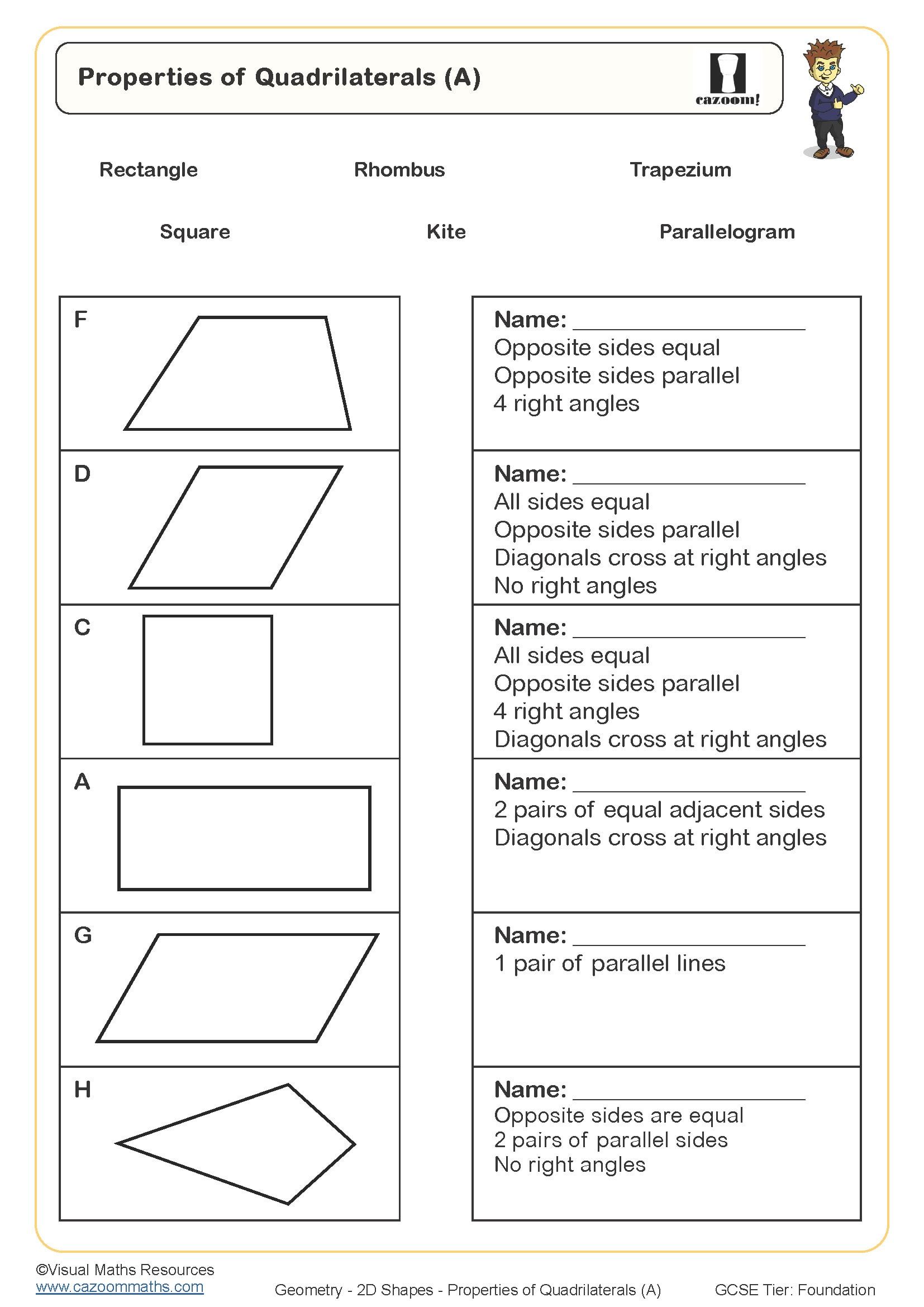 quadrilateral worksheet with answers