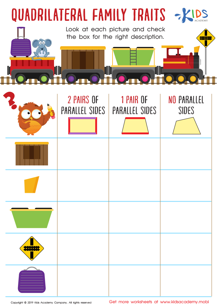 Quadrilateral Family Traits Worksheet for kids