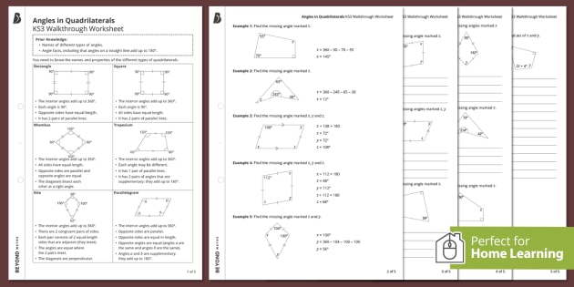? Angles in Quadrilaterals KS3 Walkthrough Worksheet