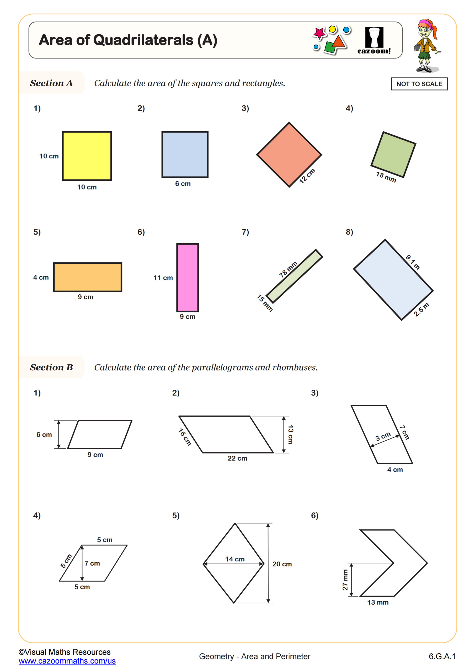 Area of Quadrilaterals (A) Worksheet | 6th Grade PDF Worksheets