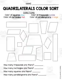 Quadrilaterals Color Sort Worksheet by Teach Simple