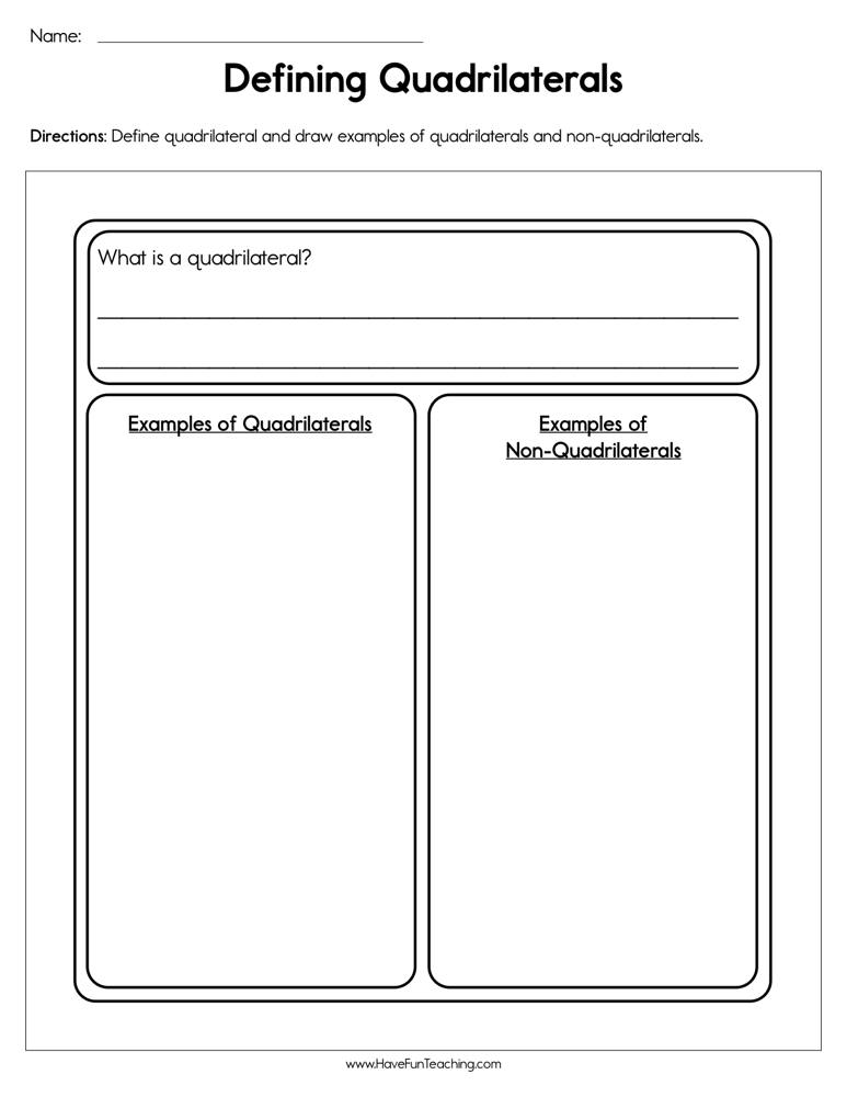Defining Quadrilaterals Worksheet  