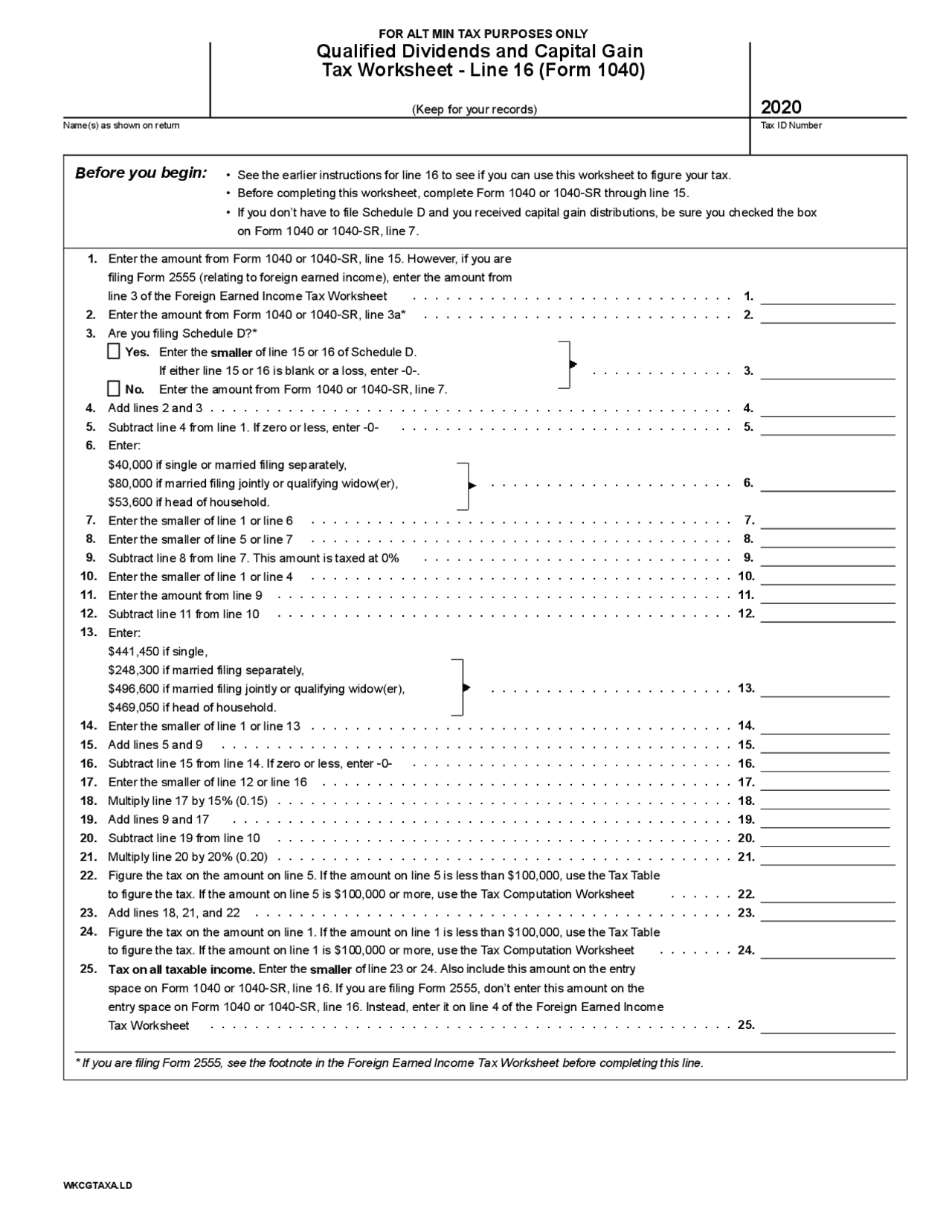 Qualified Dividends and Capital Gain Tax Worksheet Study Guides