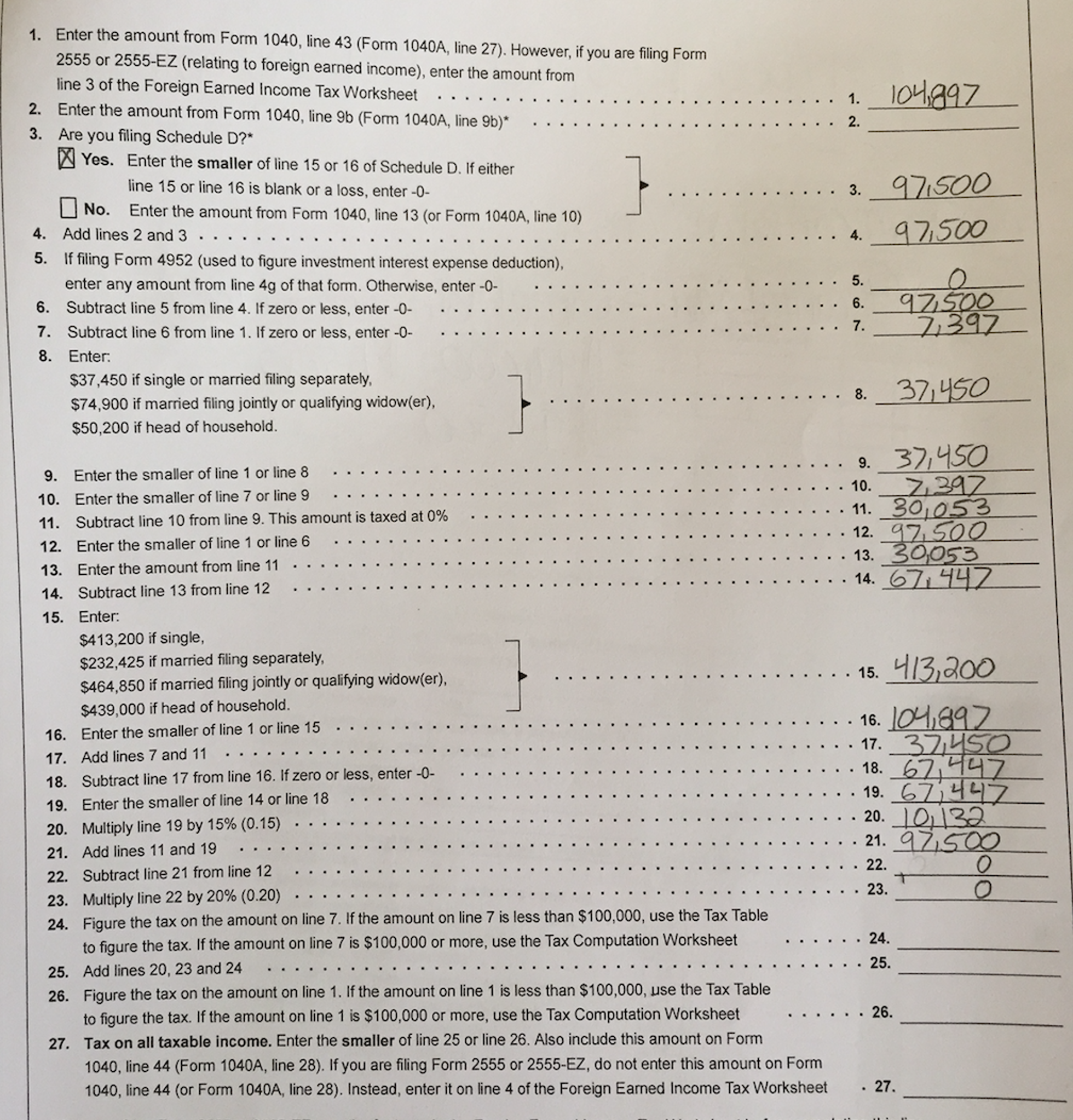 qualified dividend and capital gain tax worksheet