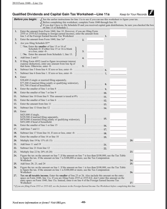 qualified dividends and capital gain tax worksheet