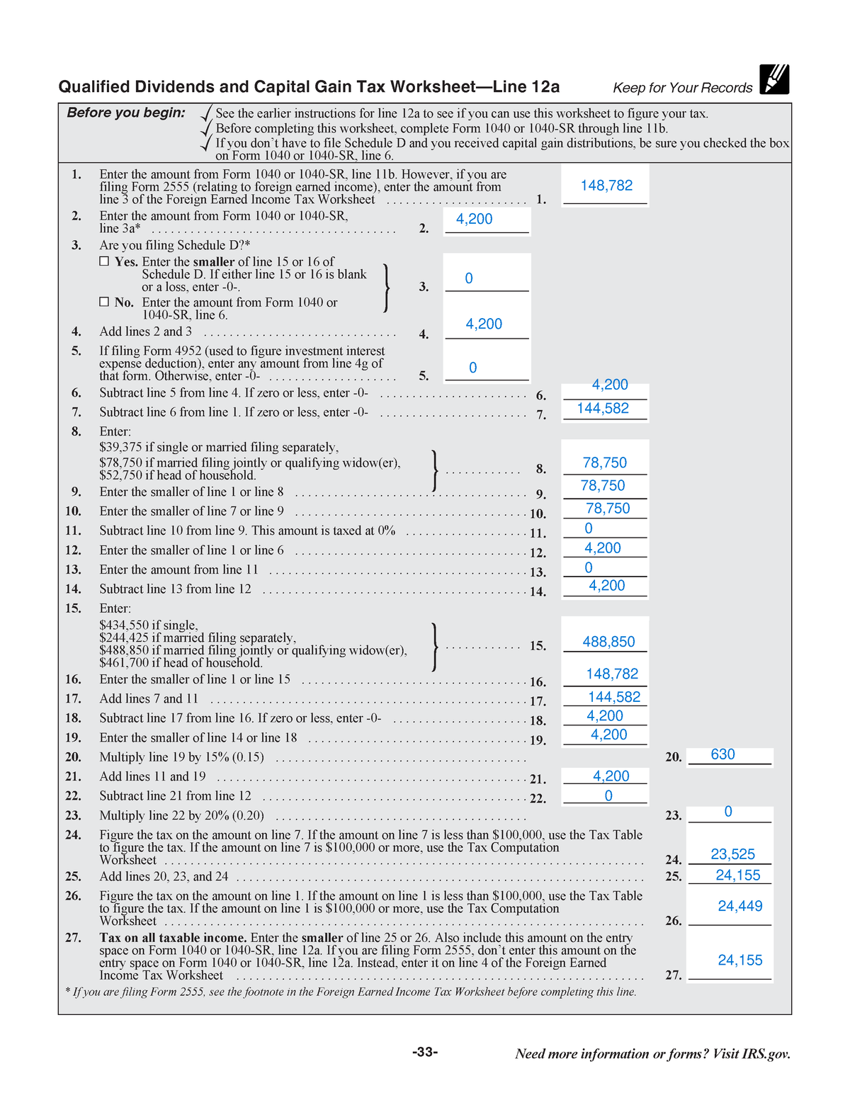 Qualified Dividends and Capital Gains Worksheet - Page 33 of 108 ...
