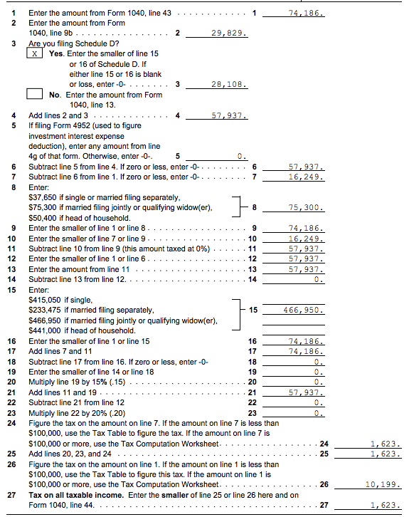 qualified dividends and capital gains tax worksheet