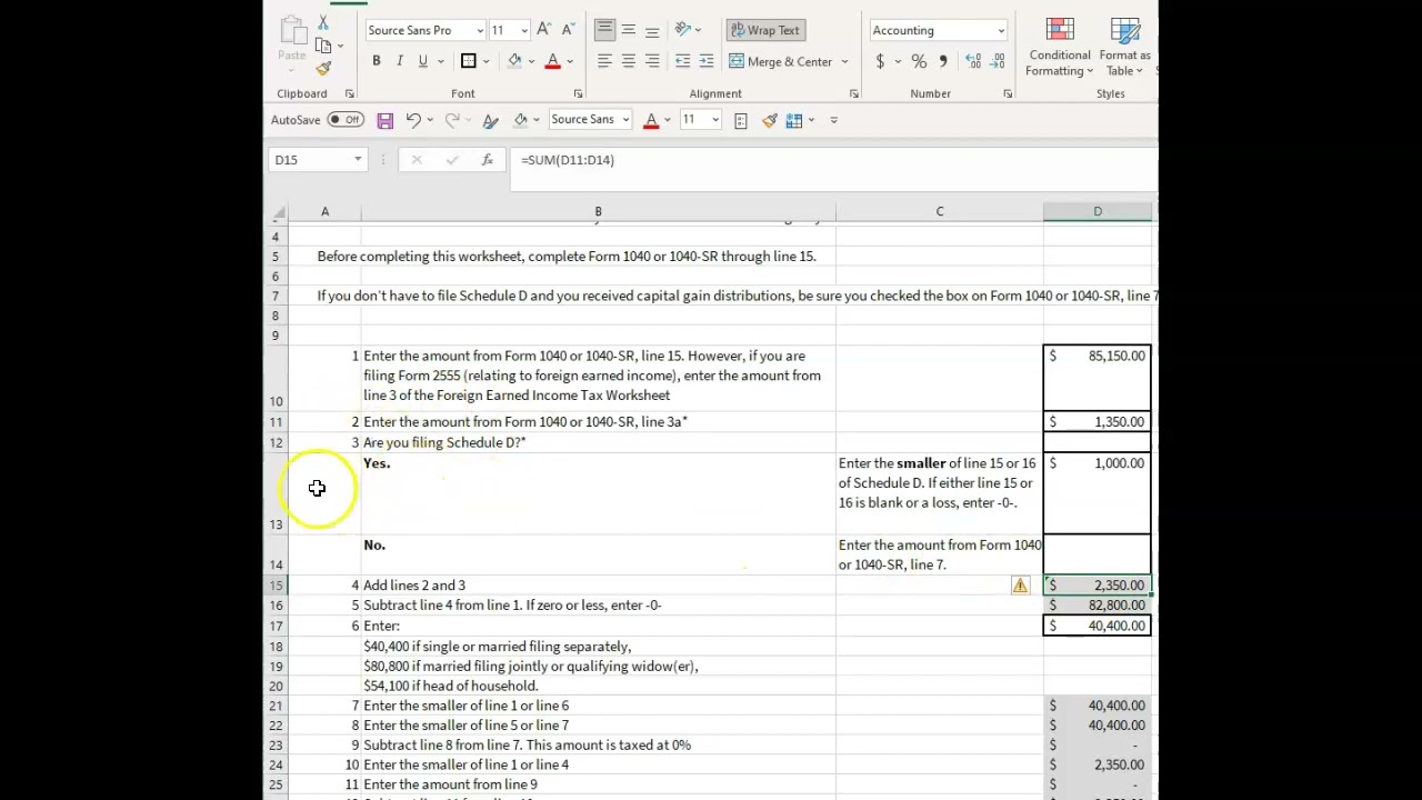qualified dividends capital gains worksheet
