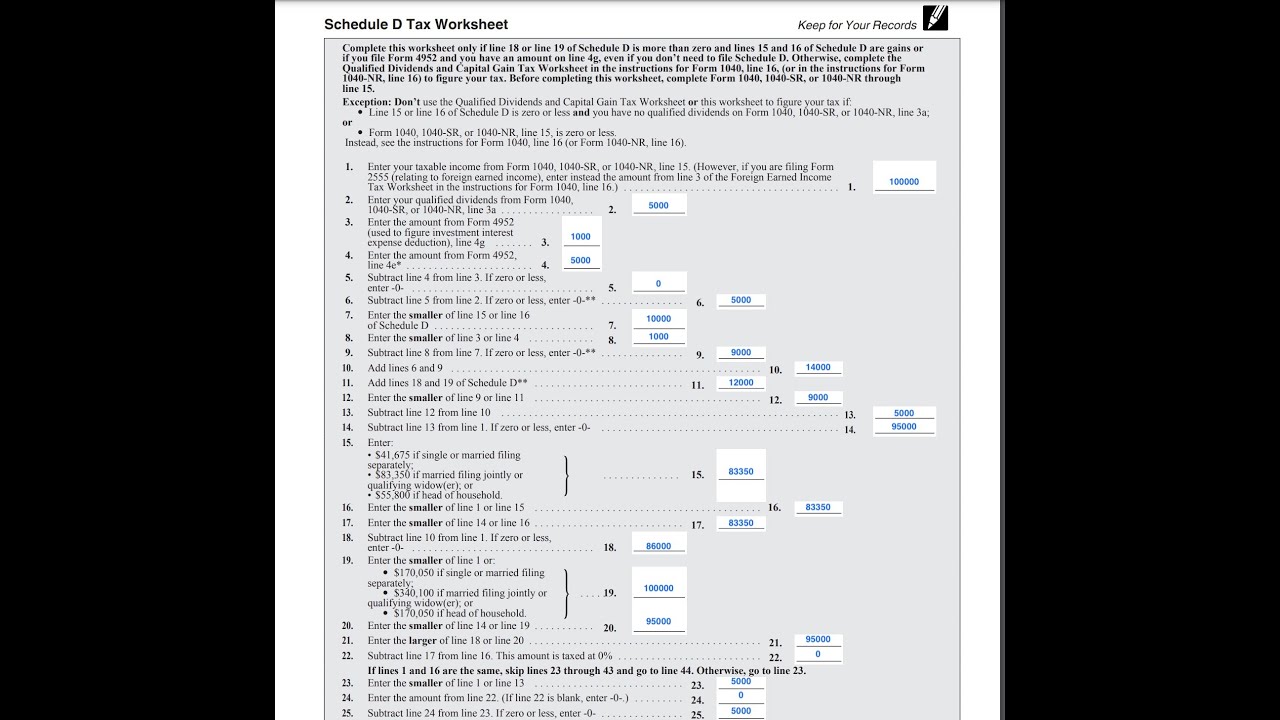 Schedule D Tax Worksheet walkthrough
