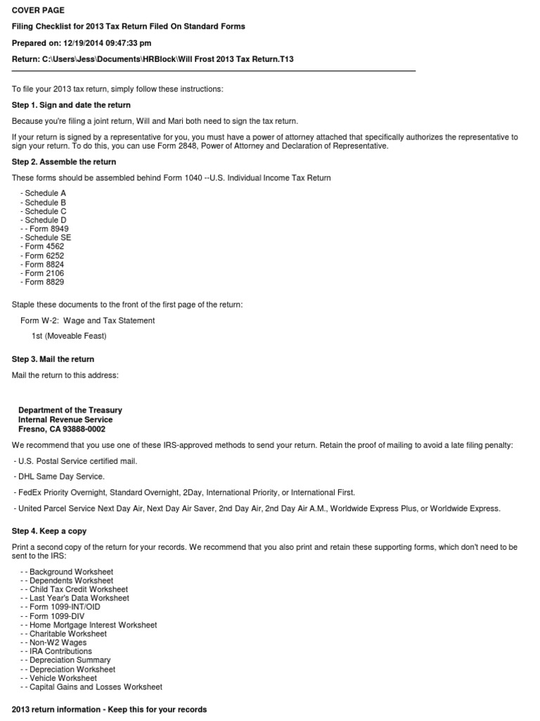 Will Frost 2013 Tax Return - T13 - For - Records | PDF | Irs Tax ...