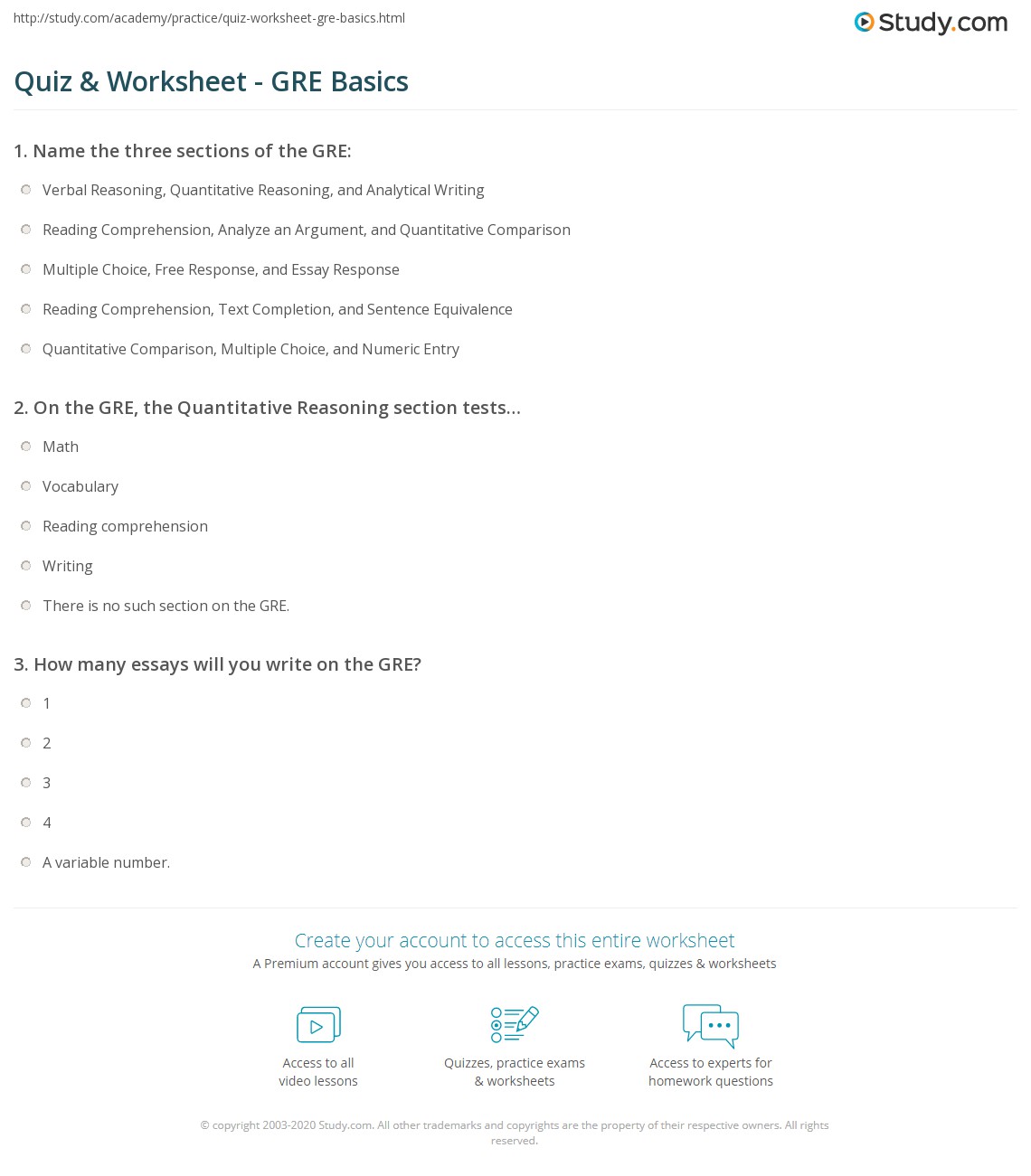 Quiz &  Worksheet - GRE Basics | Study.com