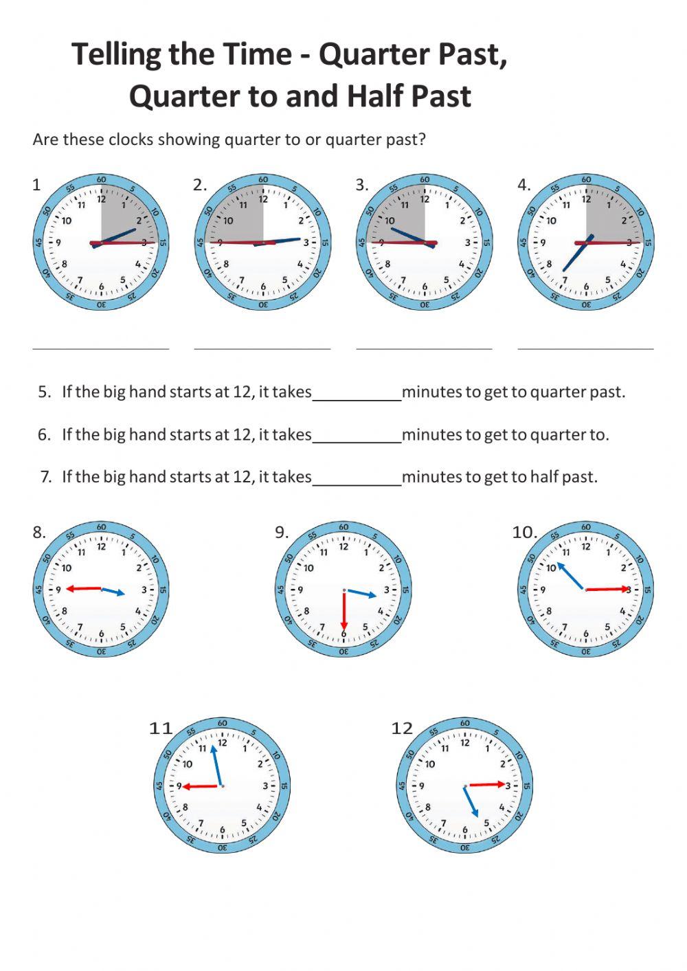 Clock Worksheet Quarter Past And Quarter To Worksheets Library