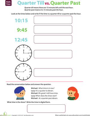 Telling Time: Quarter Till and Quarter Past | Worksheet ...