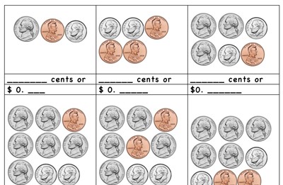 Working with Pennies, Nickels, and Dimes - Printable