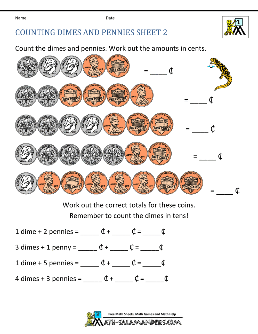 quarters nickels dimes pennies worksheet