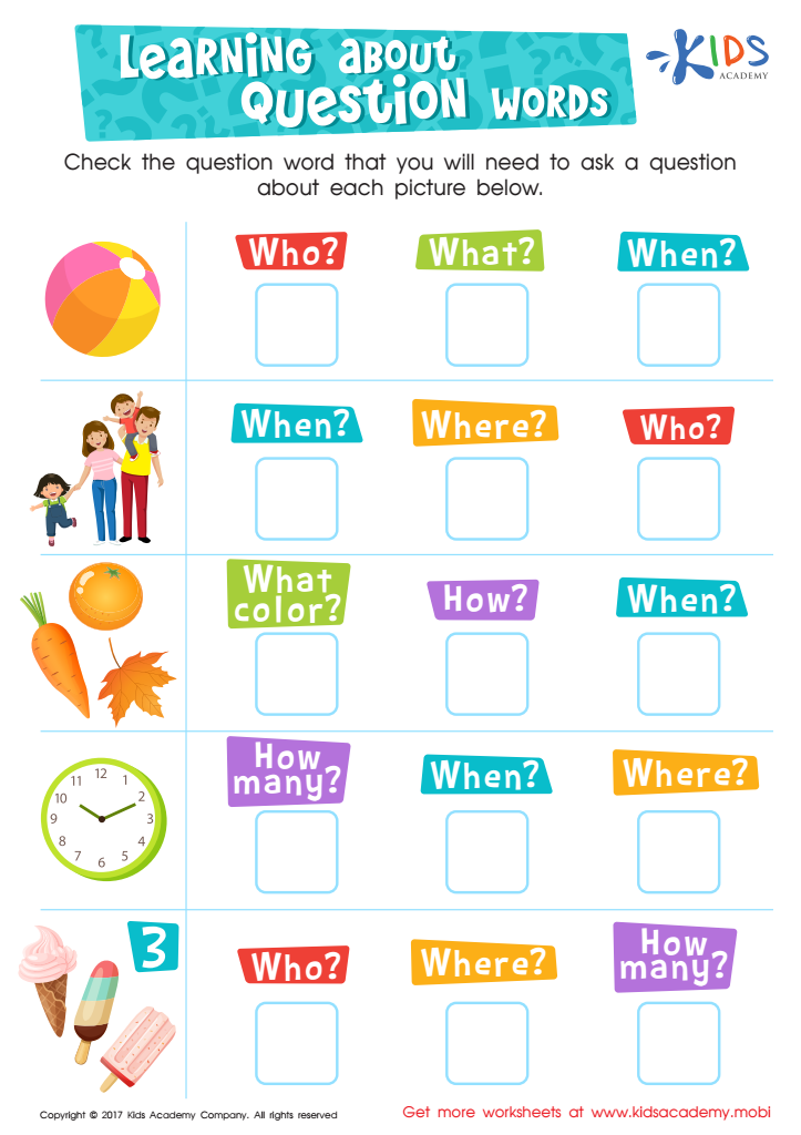 Learning about Question Words Worksheet: Free Printable PDF for Kids
