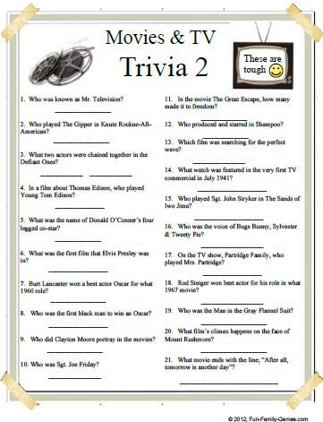 TV Trivia Games - 6 Free PDF Printables | Printablee