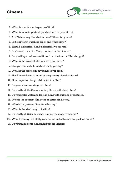 Cinema: General English Questions