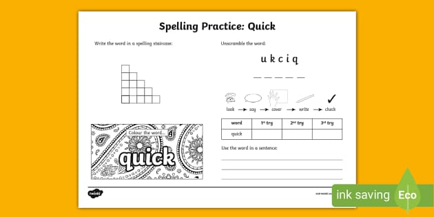 Quick Spelling Practice Worksheet (teacher made) - Twinkl