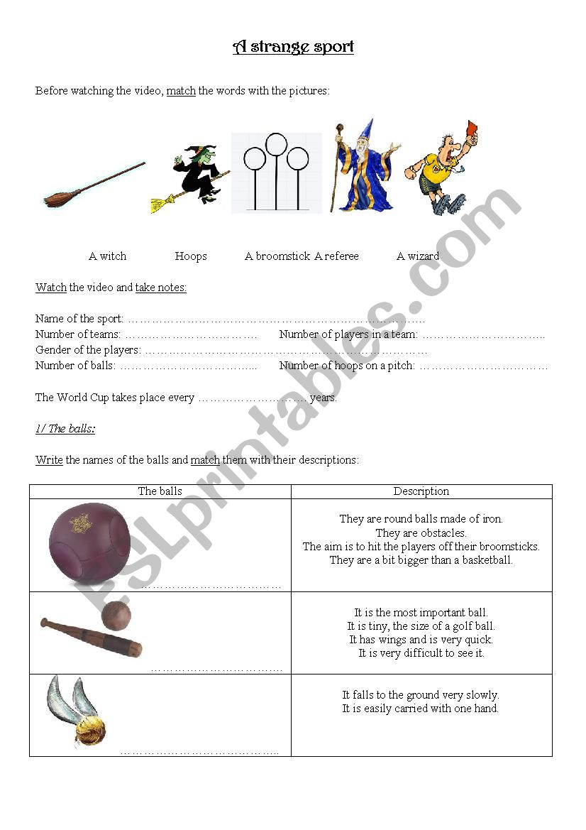 A strange sport: Quidditch - ESL worksheet by englishteacher60
