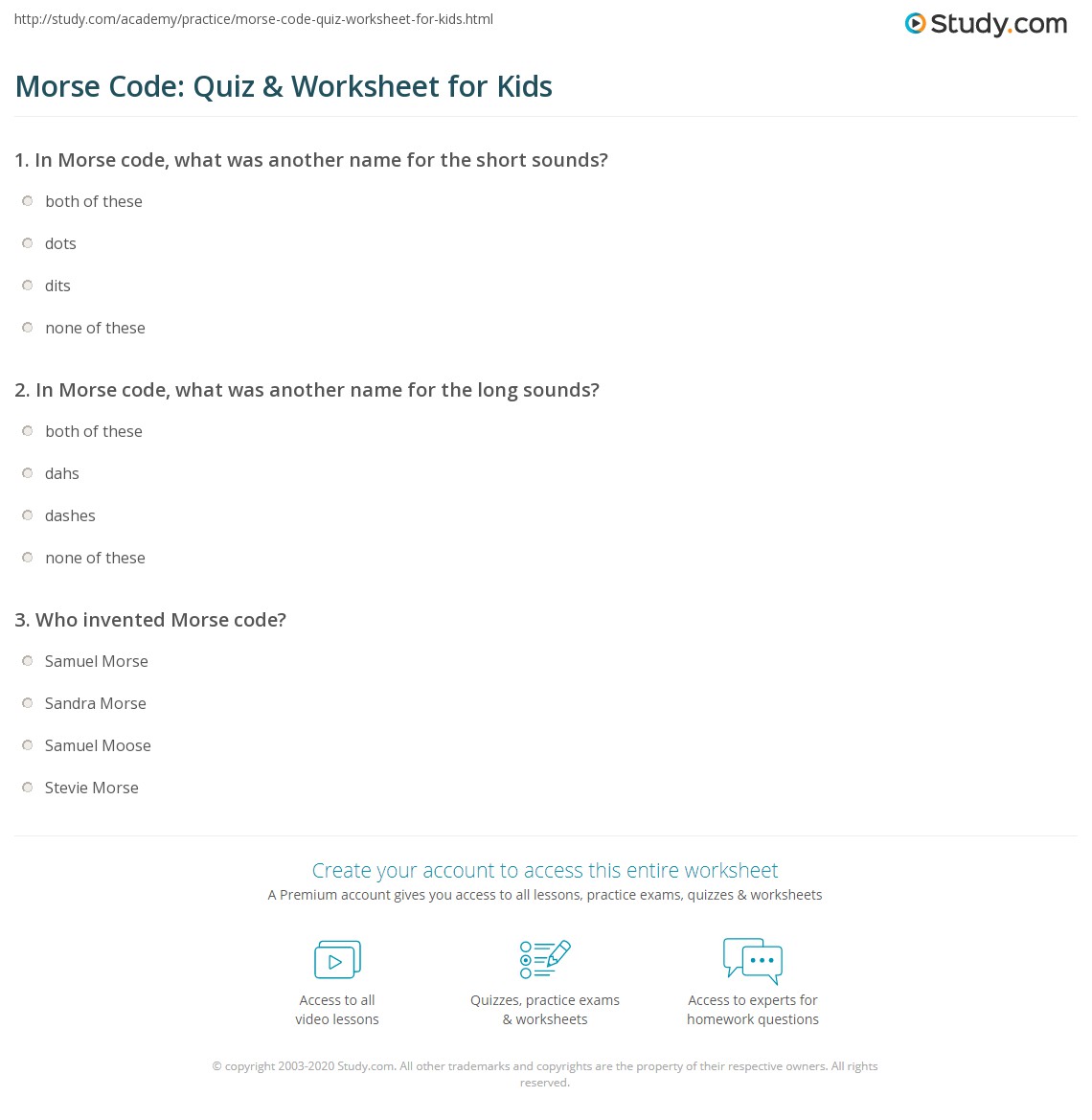Morse Code: Quiz &  Worksheet for Kids | Study.com