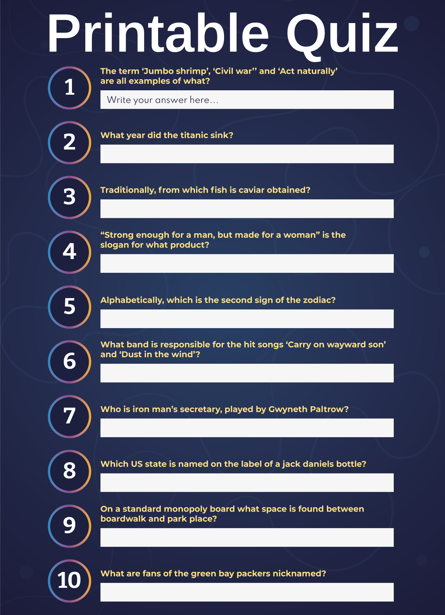 Printable Quiz Free Google Docs Template Gdoc io Worksheets Library