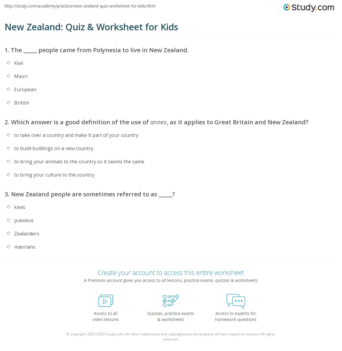 New Zealand: Quiz &  Worksheet for Kids | Study.com
