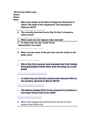 Gk current affairs quiz | PDF